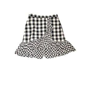 J.Crew Womens Size 0 Black White Gingham Ruffle Skirt Cottagecore Cotton Blend